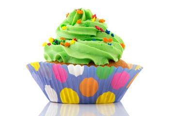 Green and purple cupcake