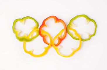 Sliced peppers like an Olympic sign