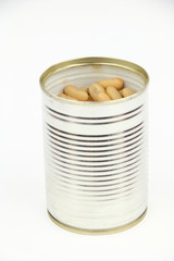 The tin with bean on the white background