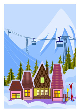 Illustration of small skiresort