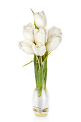 Naklejka na ściany i meble Bouquet of tulips in the vase isolated on white background