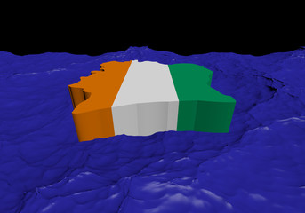 Ivory Coast map flag in abstract ocean illustration