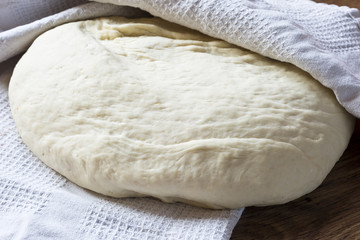 raw dough on a wooden table
