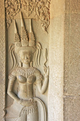 Fototapeta na wymiar Ściany płaskorze¼ba devata, świątynia Angkor Wat, Kambodża