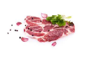 Raw Steaks Of Pork Neck Over White