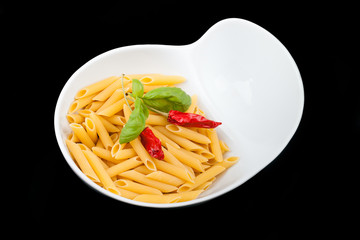 Bowl With Pasta Over Black Background