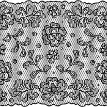 Lace fabric seamless border with abstact flowers.