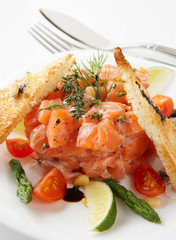 Salmon carpaccio in plate