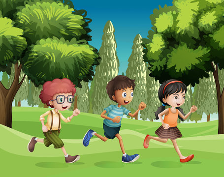 Children running at the park