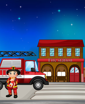 A fireman near the fire station