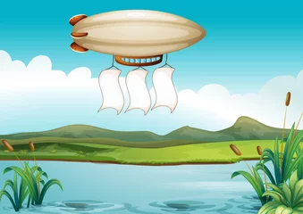 Rolgordijnen Een luchtballon met drie lege banieren © GraphicsRF