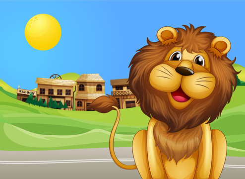 A lion across the village