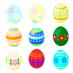 Set of Easter Eggs with Patterns on White Background