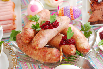 white sausage with beetroot sauce for easter