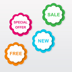 Etiquetas promocionales de colores