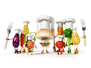 a large group of vegetable characters - obrazy, fototapety, plakaty