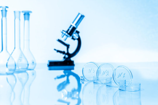 microscope and test tubes used in research  laboratory