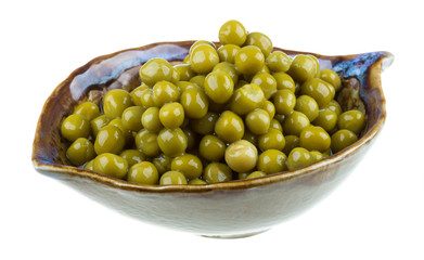 green peas, in a bowl, isolated, white background