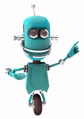 Deurstickers vriendelijke robot wijzend op iets - stripfiguur - © ThorstenSchmitt
