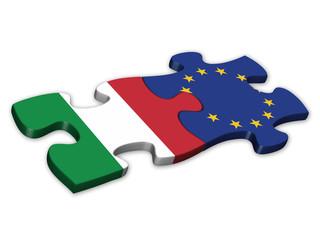 Naklejka premium EU & Italian Flags (Italy EU European politics debt)