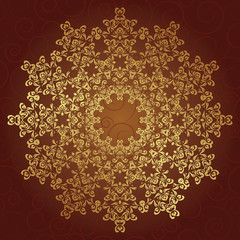 Round lace pattern in gold on a red background