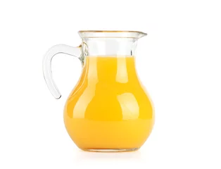 Papier Peint photo Lavable Jus Orange juice in pitcher. Isolated on white background