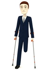 3d render of cartoon character with crutches