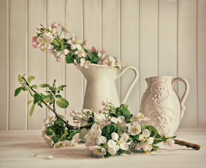 Still life of apple blossom flowers in vase