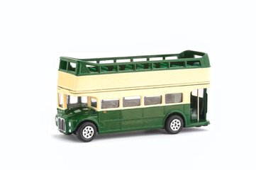 vintage open top city tour bus on white