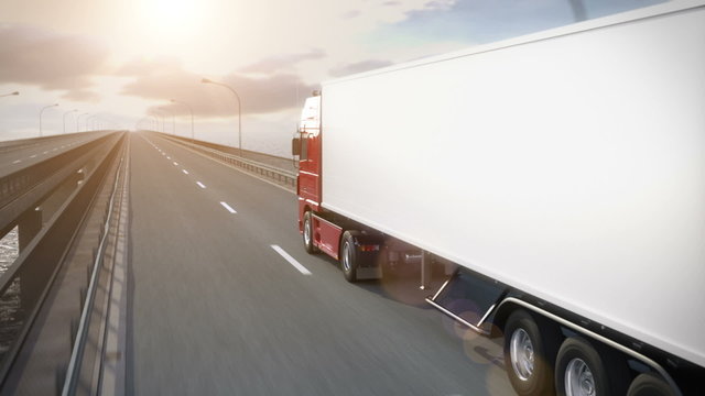 Truck driving along a bridge - high quality 3d animation