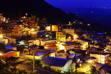 Obraz premium jiu fen village at night, in Taiwan
