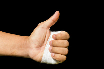 Thump up by bandage hand