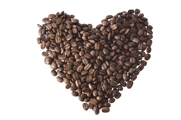 coffee beans stacked in the form of heart