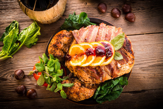 baked turkey with chestnut filling and orange