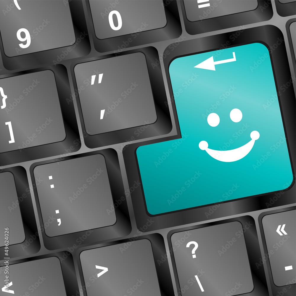 Aufkleber computer keyboard with smile key - business concept
