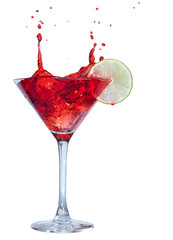 Red cocktail with splash isolated on white