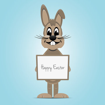 easter bunny hold signboard blue background