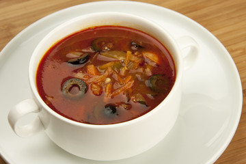 soup with cucumbers and meat
