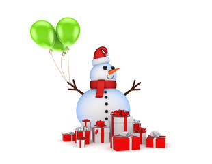 Snowman with christmas gifts.