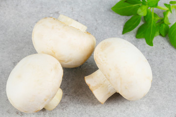 Drei frische Champignons