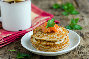 Pancakes with salted salmon