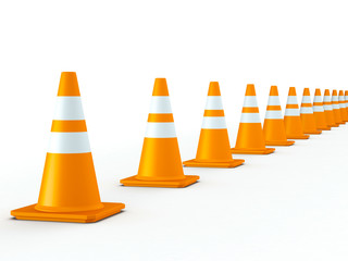 Isolated Line of Traffic Cones