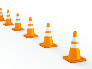 Isolated Line of Traffic Cones