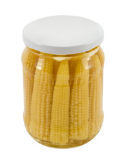 glass jar preserved ecological corn ears isolated