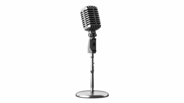 vintage microphone loop rotate on white background