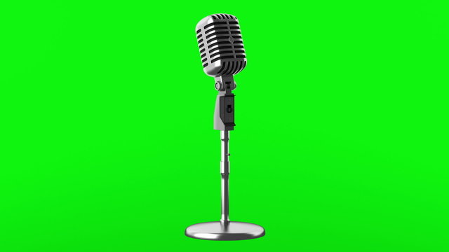 vintage microphone loop rotate on green chromakey background
