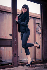 Girl posing on train