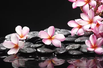 Fotobehang Set frangipani met zen stenen © Mee Ting