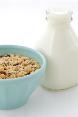 Delicious and healthy muesli with fresh milk
