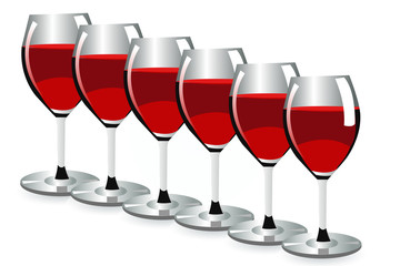 A row of red wine glassess